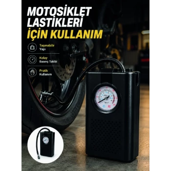 Nevamel® Araç Lastik Şişirme Pompası Taşınabilir Analog Basınç Göstergeli Hava Kompresörü