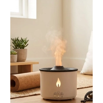 Nevamel® Aromaterapi Difüzörü Alev Efektli LED Işıklı Sessiz Hava Nemlendirici Otomatik Kapanma