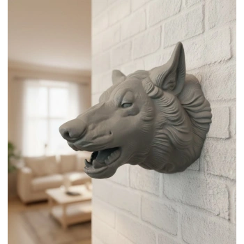 Nevamel® Asılabilir Gri Kurt Heykeli Ev Ofis Duvar Süslemesi Dekoratif