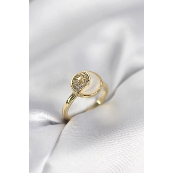 Nevamel® Ay Yıldız Model Gold Renk Zirkon Taşlı Kadın Yüzük 5886