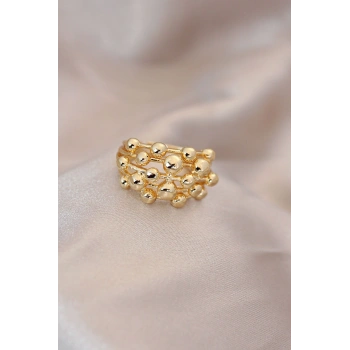 Nevamel® Ayarlamalı Gold Renk Metal Bombeli Boluncuk Model Yüzük 5886