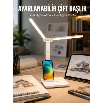 Nevamel® Ayarlanabilir Kısılabilir LED Masa Lambası | Entegre Kalemlik ve Telefon Tutucu Özellikli Yeni Nesil