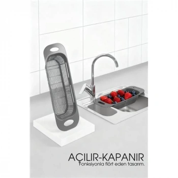 Nevamel® Ayarlanabilir Sürgülü Lavabo Süzgeci – Mutfak için Pratik ve Şık Tasarım GRİ