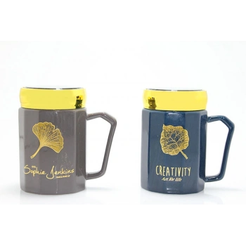 Nevamel Ayna Kapaklı Porselen Kupa Bardak