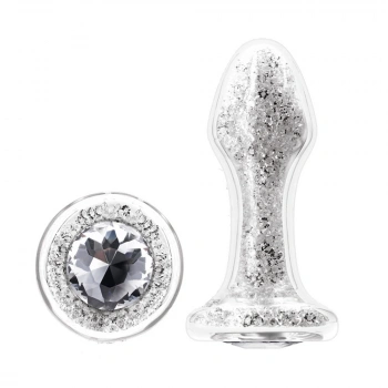 Nevamel® Backpart Yıldız Tozu İçi Kristalli Cam Anal Tıkaç - Gümüş Gri