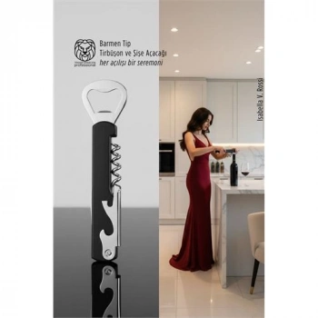 Nevamel® Barmen Tip Çelik Profesyonel Tirbüşon ve Şişe Açacağı Kombine Set