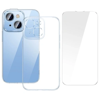 Nevamel Baseus Crystal iPhone 14 Plus 6.7 Ultra-Thin Silikon Kılıf + Tempered Ekran Koruyucu Set-(5775)