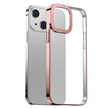 Nevamel Baseus Glitter iPhone 13 6.1inç Kılıf Renkli Kenar Şeffaf Silikon-(5775)