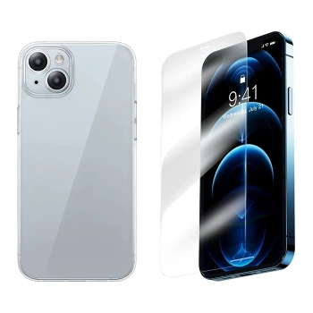 Nevamel Baseus iPhone 15 Corning Serisi Silikon Kılıf + Tempered Ekran Koruyucu Set-(5775)