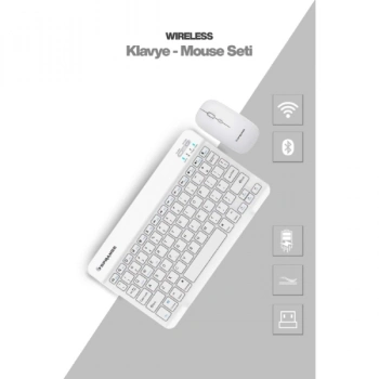 Nevamel Beyaz Kablosuz Klavye Ve Mouse Seti
