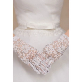 Nevamel Beyaz Renk Kısa Dantelli Eldiven