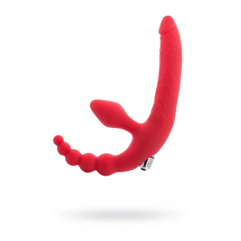 Nevamel® Black & Red Vibratörlü Strapon, Silikon, Kırmızı, 35 Cm