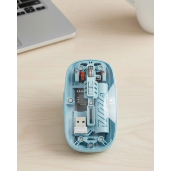 Nevamel® Bluetooth 5.2 ve 2.4G USB Kablosuz Mouse Pilli Mavi Tasarım