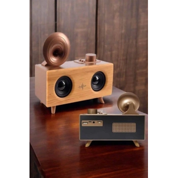 Nevamel Bluetooth Hoparlör Ahşap Klasik Retro Gramofon Bluetooth Müzik Kutusu