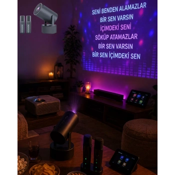 Nevamel® Bluetooth Hoparlörlü Akıllı Projektör Kablosuz Karaoke Mikrofonlu