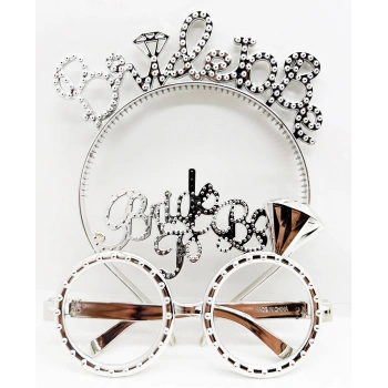 Nevamel Bride To Be Yazılı Taç ve Bride To Be Yazılı Gözlük Seti Gümüş Renk