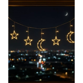 Nevamel® Büyük Ay Yıldız LED Ramazan Süsü Sıcak Beyaz Dekoratif Işık