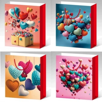 Nevamel Büyük Boy Kalp Desenli Karton Çanta