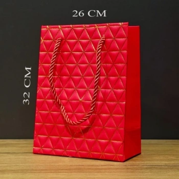 Nevamel  Büyük Boy Kırmızı Gold Desenli Hediye Çantası