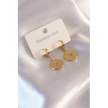 Nevamel® Çelik Gold Renk Kutup Yıldızı İşleme Zirkon Taşlı Kadın Küpe 5886