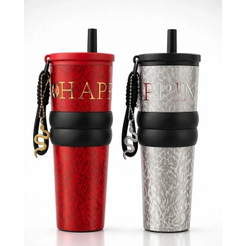 Nevamel® Charm Detaylı Pipetli Çift Katmanlı Vakumlu Termos Bardak