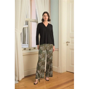 Nevamel® Çiçek Yaprak Ve Etnik Desenli Uzun Kollu Pijama Takımı