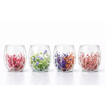 Nevamel® Çift Camlı Çiçekli Köşeli Bardak