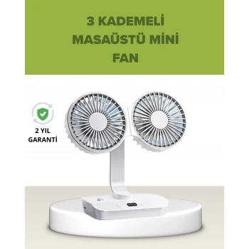 Nevamel® Çift Kafalı Masaüstü ve Duvar Tipi Sessiz USB Şarjlı Fan