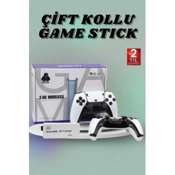 Nevamel® Çift Oyun Kollu 4K HD Ekran Nostaljik 20.000 Oyunlu Beyaz Game Stick