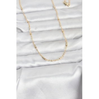 Nevamel® CM 14K Gold Renk Bar Zincir Model 60 cm Kadın Kolye 5886