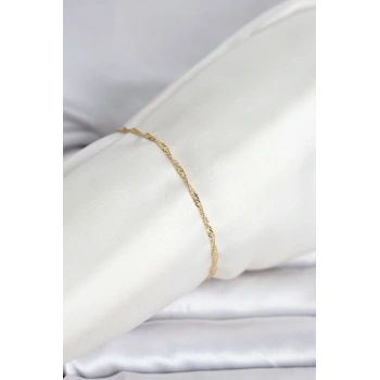 Nevamel® CM 14K Gold Renk Ezme Burgu Zincir Model Kadın Bileklik 5886