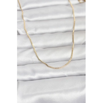 Nevamel® CM 14K Gold Renk İnce Kare Zincirli Model 60 cm Kadın Kolye 5886