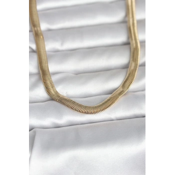Nevamel® CM 14K Gold Renk Kalın Yassı Yılan Zincir Model 45 cm Kadın Kolye 5886