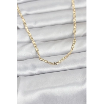 Nevamel® CM 14K Gold Renk Lazer Zincirli Model 60 cm Kadın Kolye 5886
