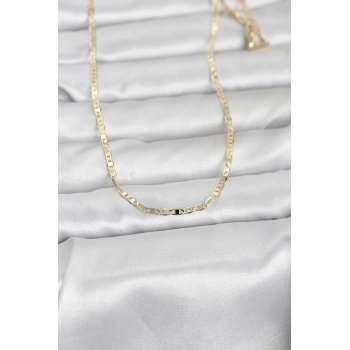 Nevamel® CM 14K Gold Renk Lazerli Yassı Model Zincirli 60 cm Kadın Kolye 5886