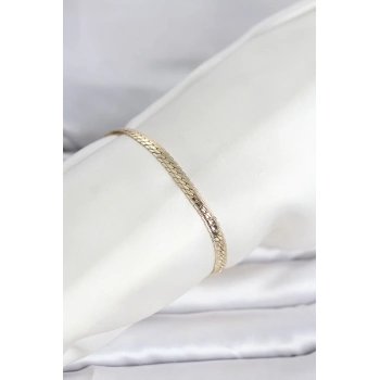 Nevamel® CM 14K Gold Renk Lazerli Yassı Zincir Model Kadın Bileklik 5886