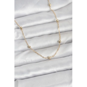 Nevamel® CM 14K Gold Renk Pirinç Top Zincirli 60 cm Kadın Kolye 5886