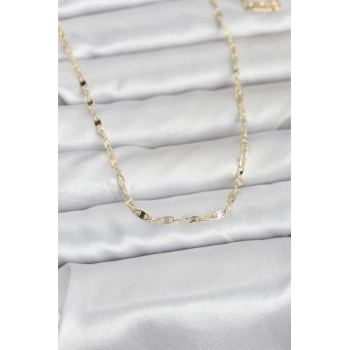 Nevamel® CM 14K Gold Renk Yassı Gemici Zincir Model 60 cm Kadın Kolye 5886