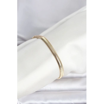 Nevamel® CM 14K Gold Renk Yassı Zincir Yılan Model Kadın Bileklik 5886