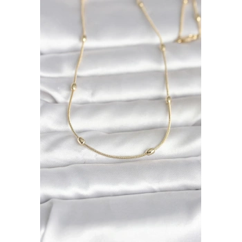 Nevamel® CM 14K Gold Renk Yılan Zincirli Damla Topçuk Model 60 cm Kadın Kolye 5886