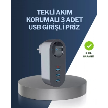 Nevamel® Çocuk Korumalı Termal Priz – 3lü USB Şarj ve Akım Koruması