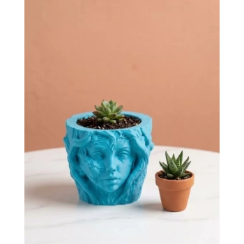 Nevamel® Dekoratif 3D Kadın Yüzü Ağaç Tasarımlı Saksı Vazo Modern Ev Dekoru