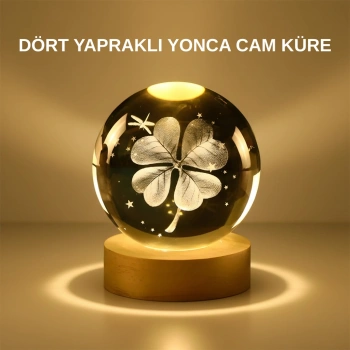 Nevamel® Dekoratif Yonca Görünümlü Işıklı Kristal Cam Küre USB Masa Gece Lambası