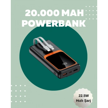 Nevamel Dijital Ekranlı 20.000 mAh Powerbank | 22.5W Hızlı Şarj + Çoklu Bağlantı Seçeneği