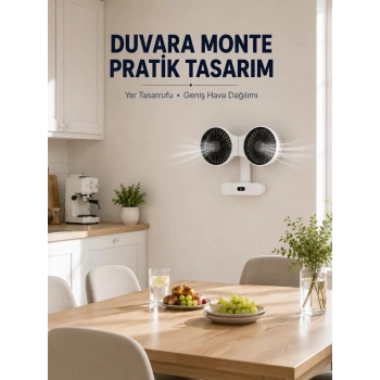 Nevamel® Dijital Göstergeli Çift Fan Başlıklı Masa Vantilatörü
