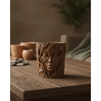 Nevamel® Doğa Temalı Yüz Detaylı Dekoratif Vazo 3D Ağaç Desenli Şık Saksı