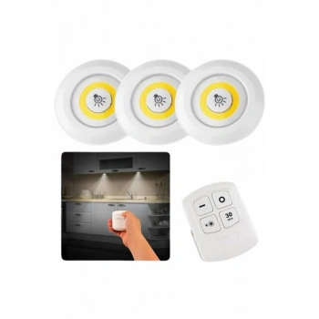 Nevamel Dolap Işığı Mutfak Rafı Işığı Uzaktan Kumandalı 3 Lü Spot Led Lamba