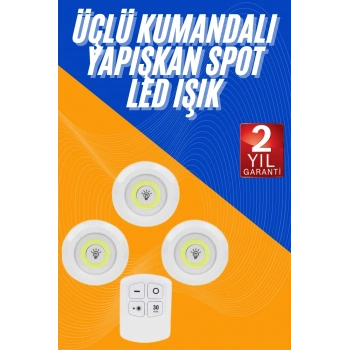 Nevamel Dolap Işığı Mutfak Rafı Işığı Uzaktan Kumandalı 3 Lü Spot Led Lamba