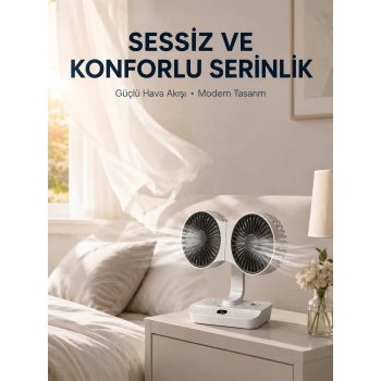 Nevamel® Duvara Monte Edilebilen Çift Başlıklı Sessiz Masa Fanı