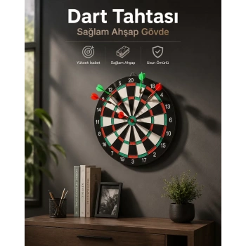 Nevamel® Duvara Monte Sağlam Ahşap Gövdeli Dart Tahtası Ev ve Oyun Alanları İçin 17 İnç